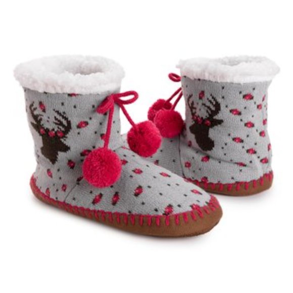 NWT Muk Luks Heather Red Deer Slipper Boot - L/XL - Picture 2 of 3